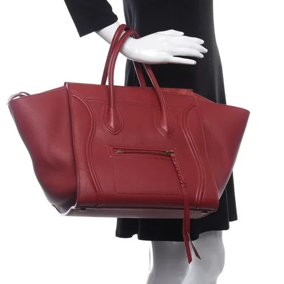 authentic CELINE Burgundy Luggage Tote Bag Coral Supple Calfskin Medium Phantom - Picture 2 of 12